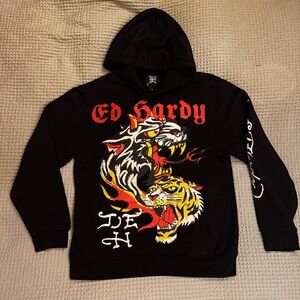 Ed Hardy Black and Orange Tiger Hoodie